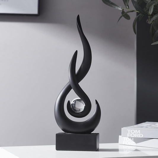 Elegant Black Flame Statue - Modern Resin Home Décor Accent for Living Room, 13.7" High Abstract Art Piece for Dining Room and Office