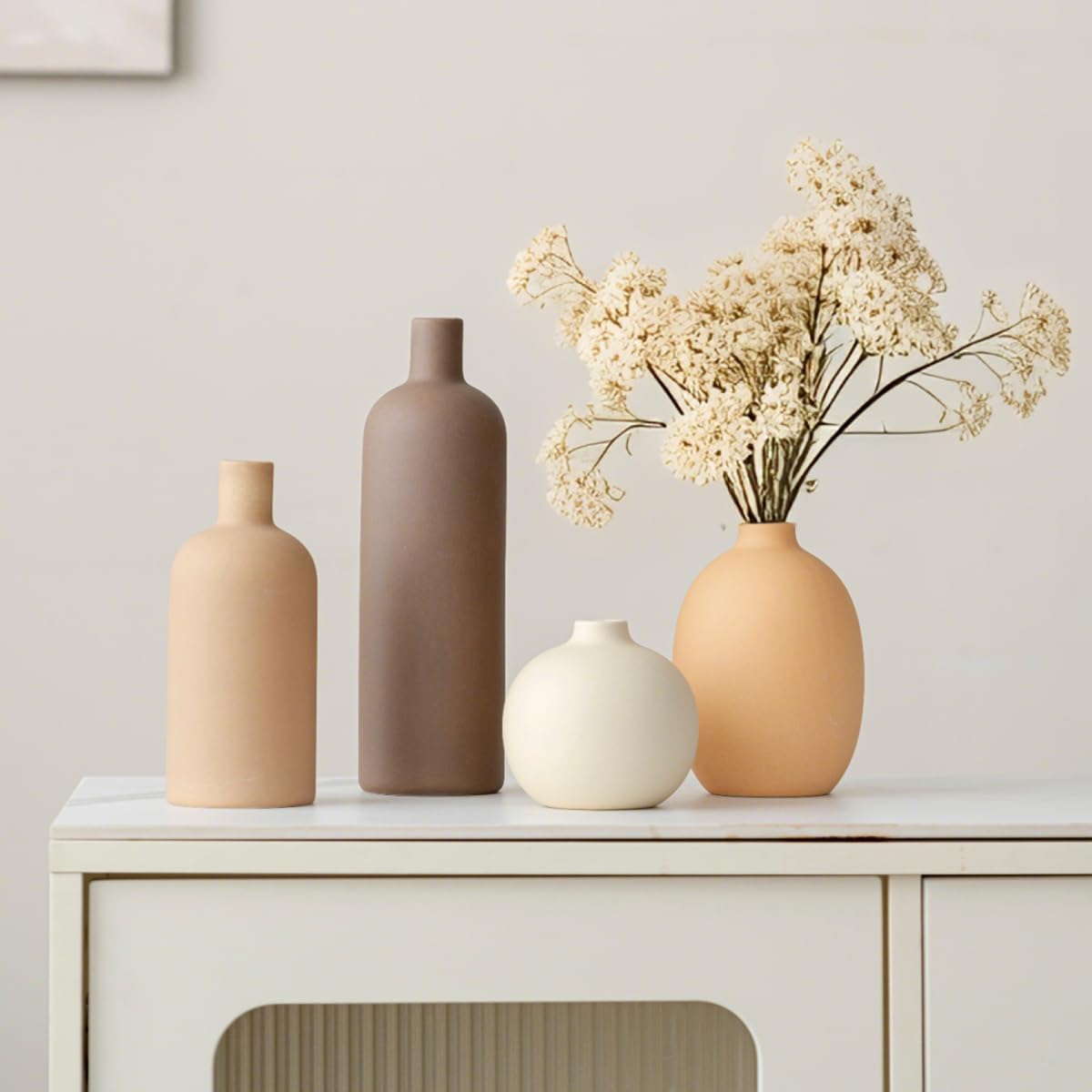 Elevate Your Space with Our Modern 4-Piece Ceramic Vase Set in Elegant Coffee Mix - Perfect for Home Décor and Gifting