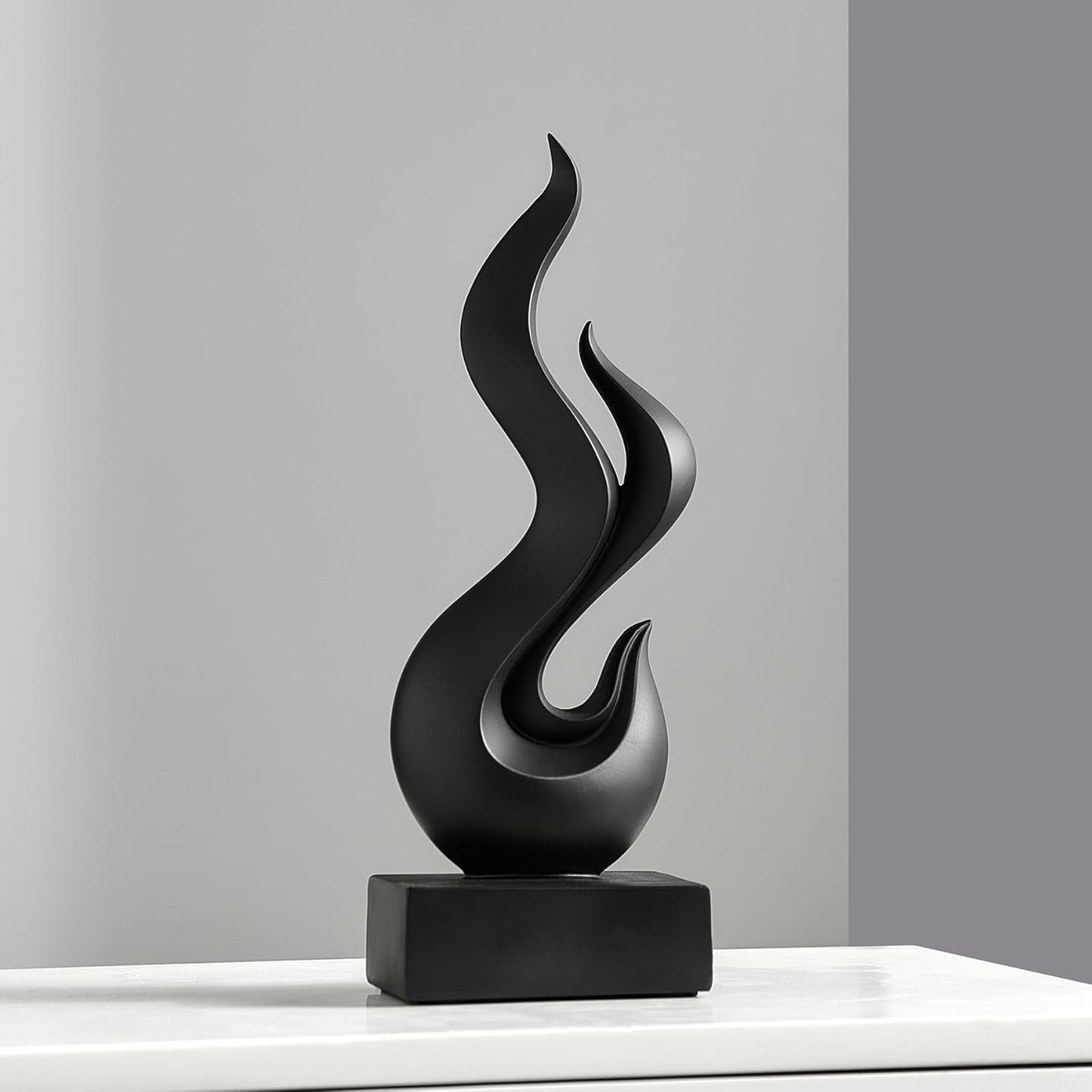 Elegant Black Flame Statue - Modern Resin Home Décor Accent for Living Room, 13.7" High Abstract Art Piece for Dining Room and Office