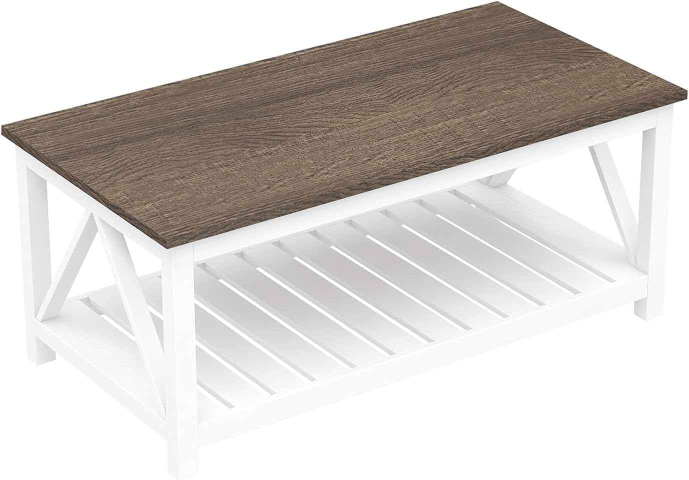 Charming Farmhouse Coffee Table - Rustic Vintage Design with Convenient Storage Shelf in Elegant White