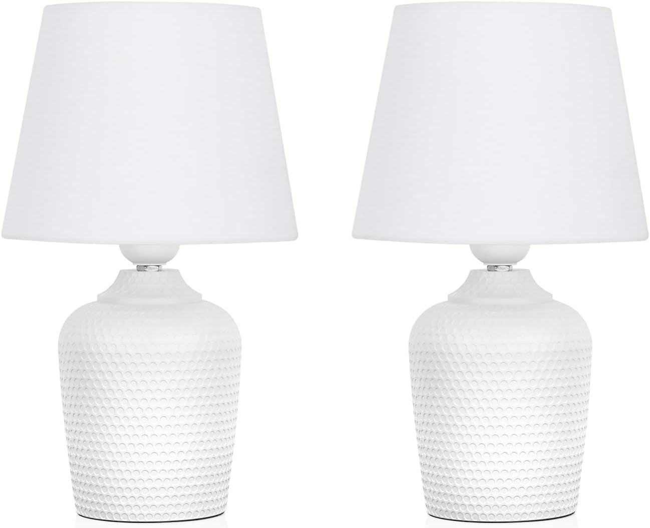 Small 12'' Table Lamps Set of 2, Bedside Nightstand Lamps for Bedroom Kid’S Room, Cute Desk Lamps with Studded Texture Base for Reading Nursery Living Room Office, White