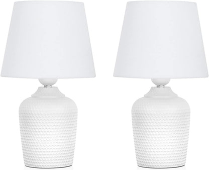 Small 12'' Table Lamps Set of 2, Bedside Nightstand Lamps for Bedroom Kid’S Room, Cute Desk Lamps with Studded Texture Base for Reading Nursery Living Room Office, White