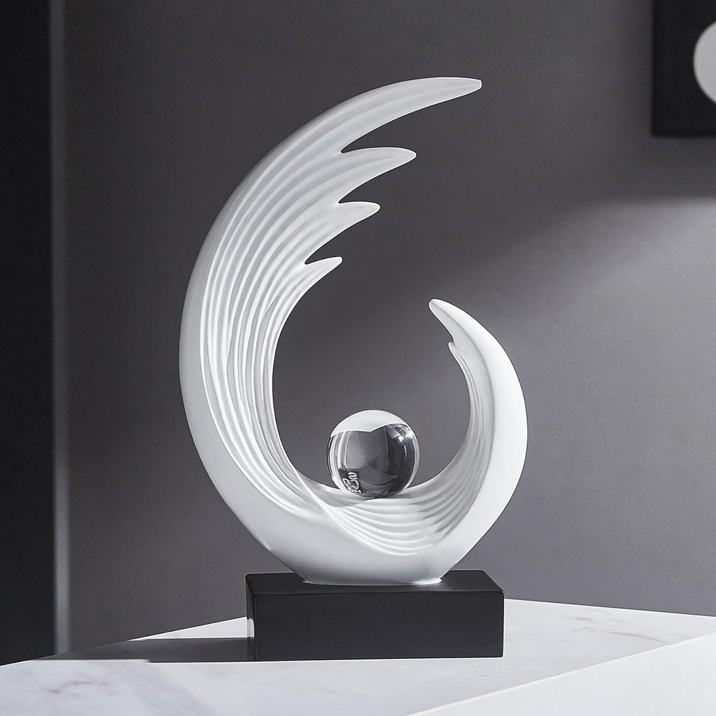 Stunning Modern White Abstract Resin Sculpture - Elegant Table Decor for Living Room, Office, and More