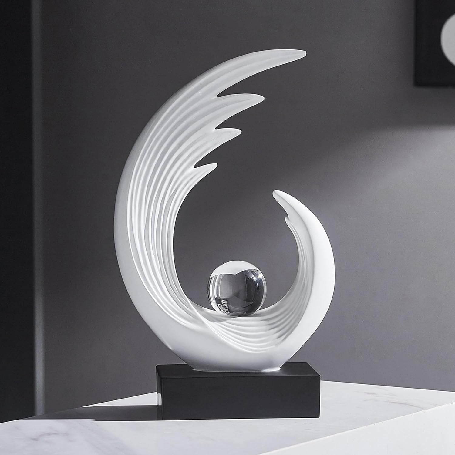 Stunning Modern White Abstract Resin Sculpture - Elegant Table Decor for Living Room, Office, and More