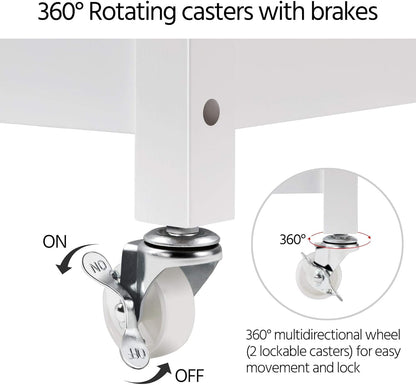 Modern 40" Kitchen Island Cart on Wheels with Solid Bamboo Top, Spacious Drawer, and 2 Tiered Storage Shelves - Versatile Serving Trolley in White