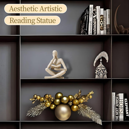 Elegant Beige Thinker Statue - Aesthetic Abstract Reading Sculpture for Modern Home Decor