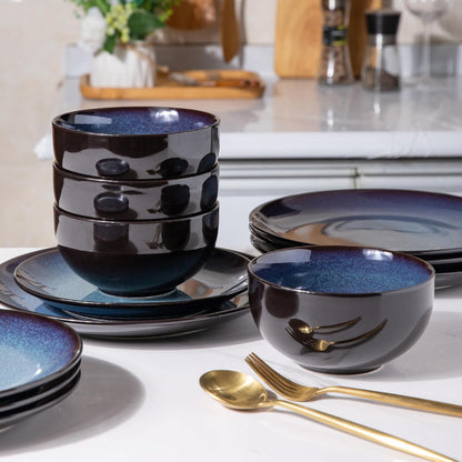 Elevate Your Dining Experience with Our Elegant Ceramic Dinnerware Set for 4 - Stylish, Durable, and Microwave Safe Stoneware Plates and Bowls