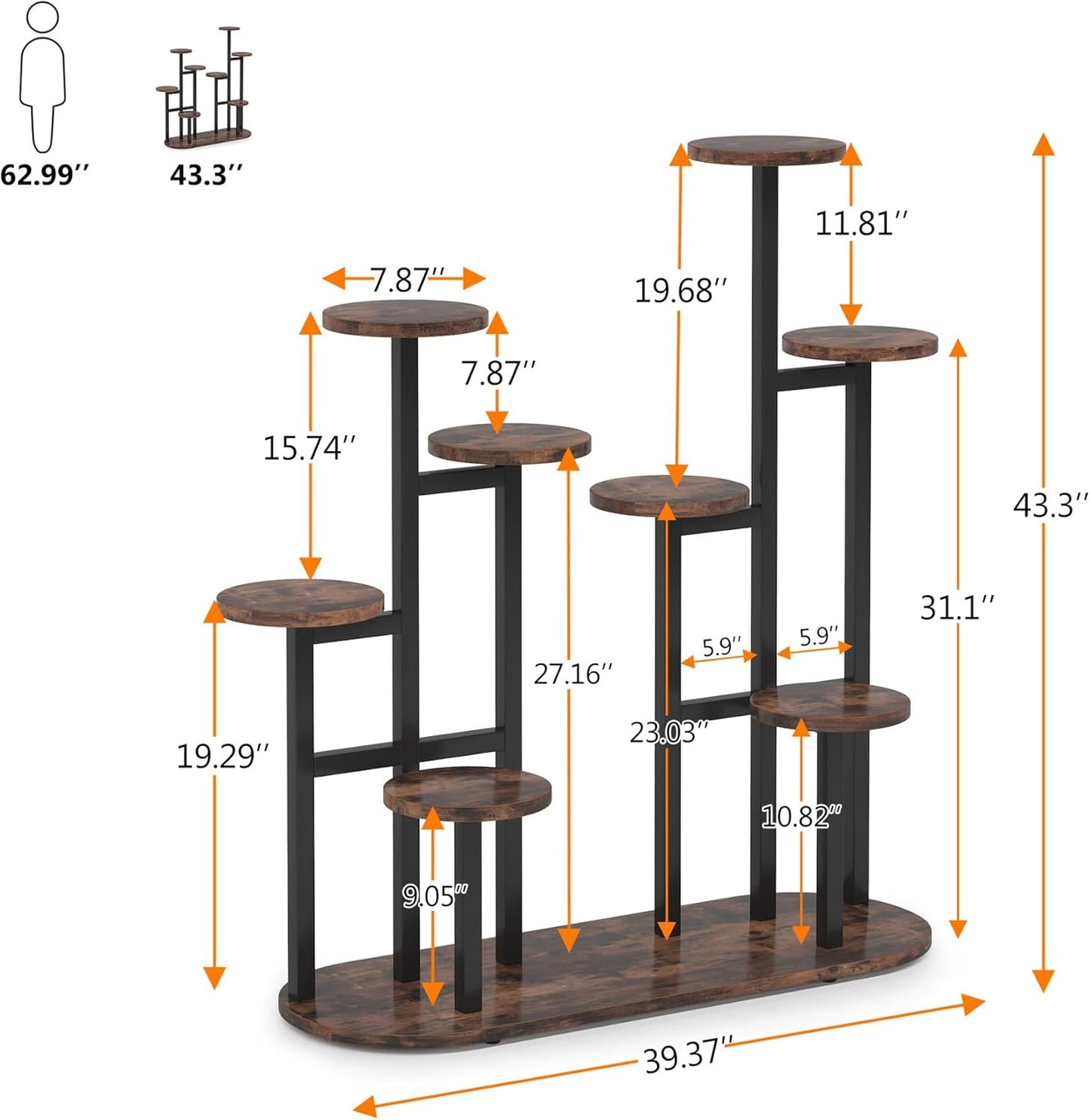 Stylish Multi-Tiered Plant Stand for Indoor and Outdoor Use - Rustic Brown 11-Pot Display Shelf for Beautiful Plant Organization