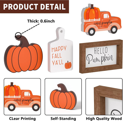 Fall Tiered Tray Decor Set - 5 Pcs Pumpkin Wooden Signs Fall Decor Bead Garland, Fall Decorations for Home Kitchen Table Party Decorations