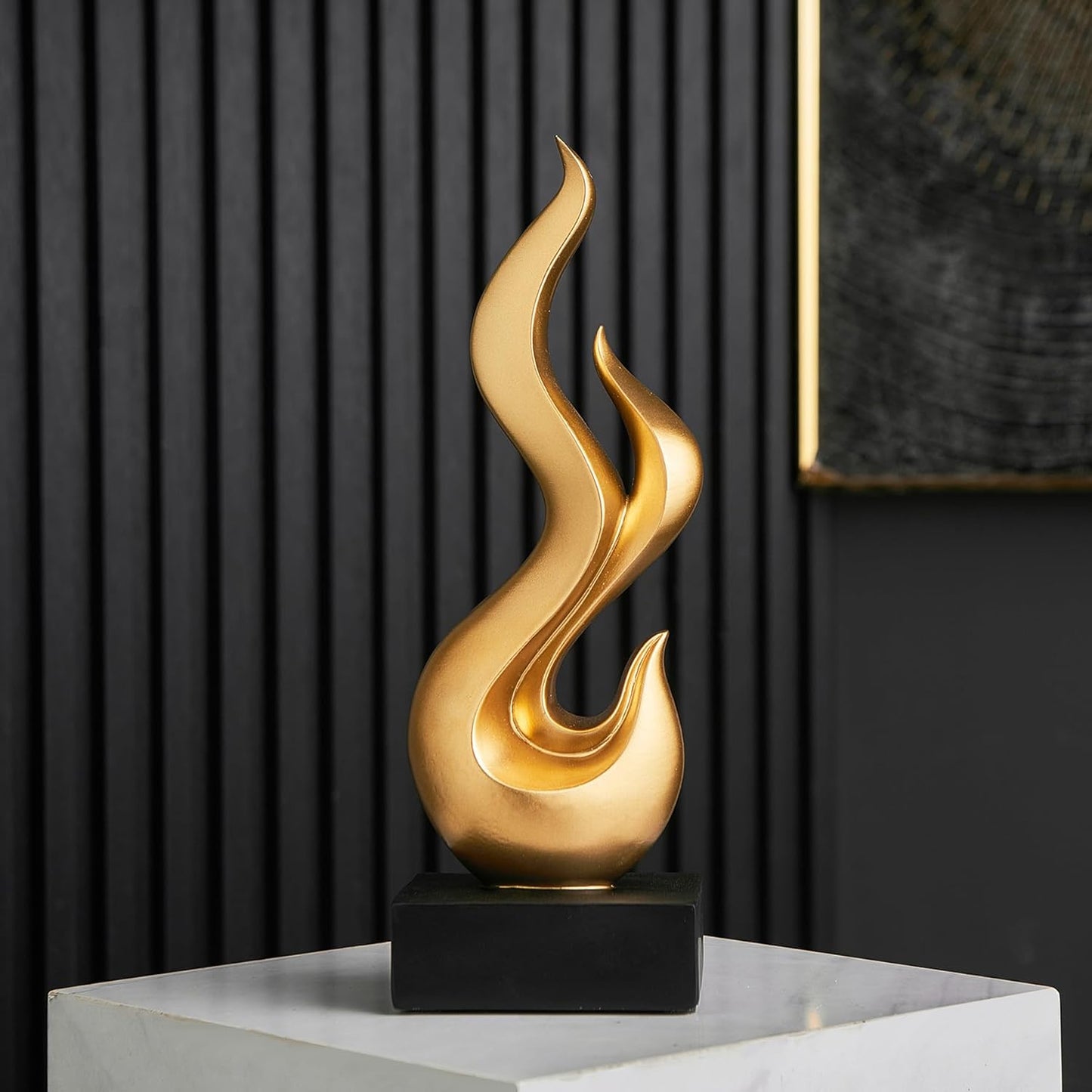 Elegant Black Flame Statue - Modern Resin Home Décor Accent for Living Room, 13.7" High Abstract Art Piece for Dining Room and Office