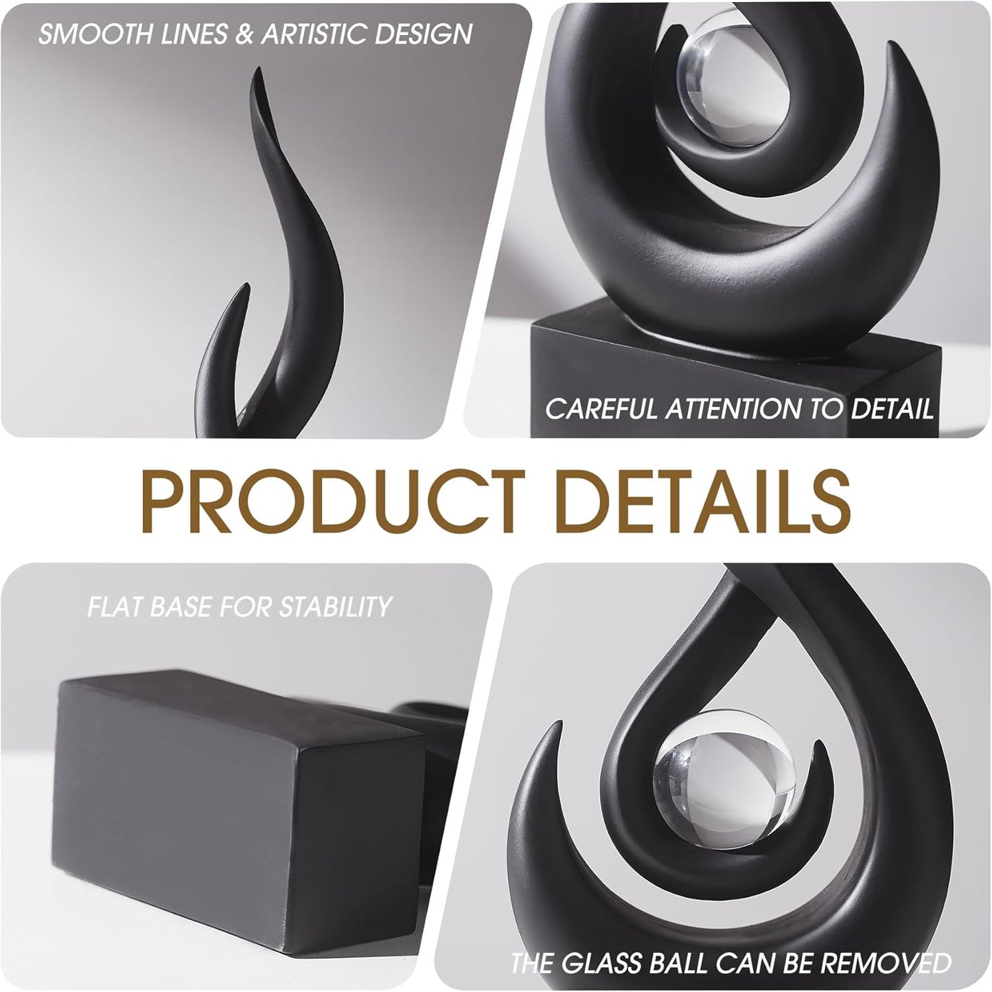 Elegant Black Flame Statue - Modern Resin Home Décor Accent for Living Room, 13.7" High Abstract Art Piece for Dining Room and Office