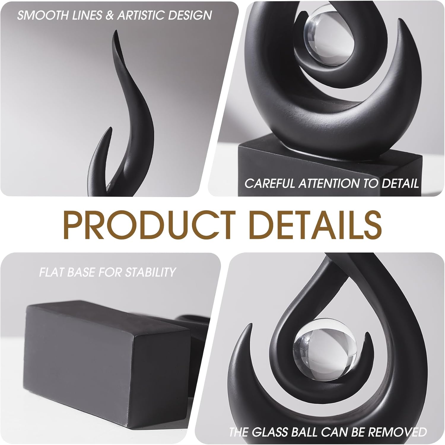 Elegant Black Flame Statue - Modern Resin Home Décor Accent for Living Room, 13.7" High Abstract Art Piece for Dining Room and Office