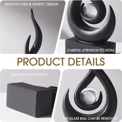 Elegant Black Flame Statue - Modern Resin Home Décor Accent for Living Room, 13.7" High Abstract Art Piece for Dining Room and Office