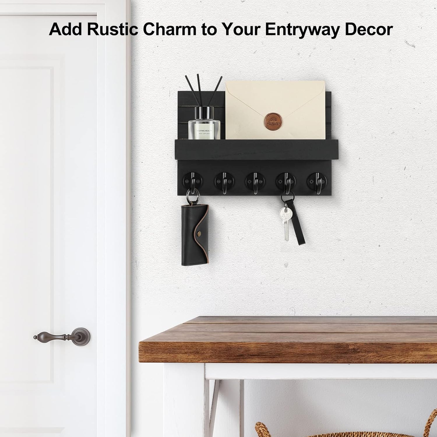 Stylish Rustic Key Holder with Shelf – Perfect for Organizing Keys, Bags, and Coats in Your Entryway