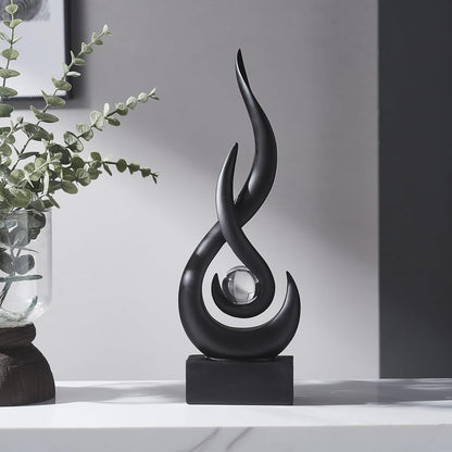 Elegant Black Flame Statue - Modern Resin Home Décor Accent for Living Room, 13.7" High Abstract Art Piece for Dining Room and Office