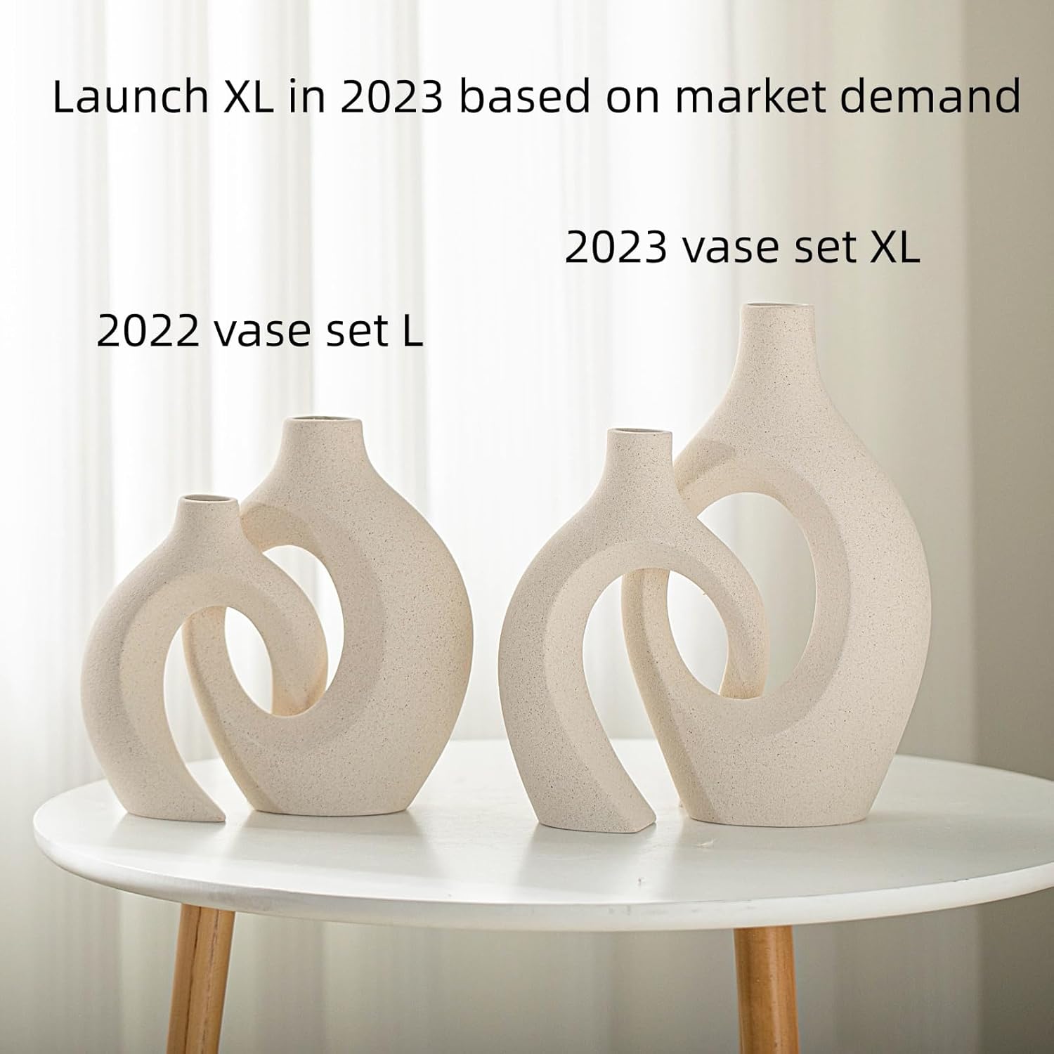 Elegant Snuggle Hollow Ceramic Vase Set of 2 - Boho Nordic Mid Century Modern Decorative Vases for Stylish Home Decor (Cream, 6.8" x 11")