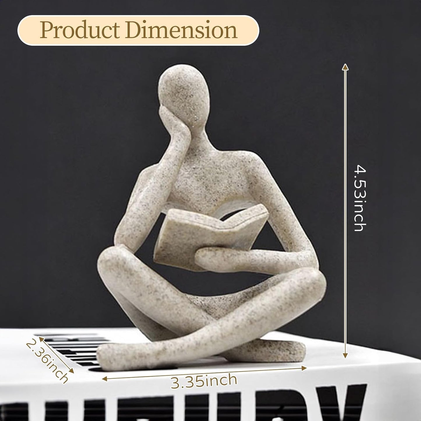 Elegant Beige Thinker Statue - Aesthetic Abstract Reading Sculpture for Modern Home Decor
