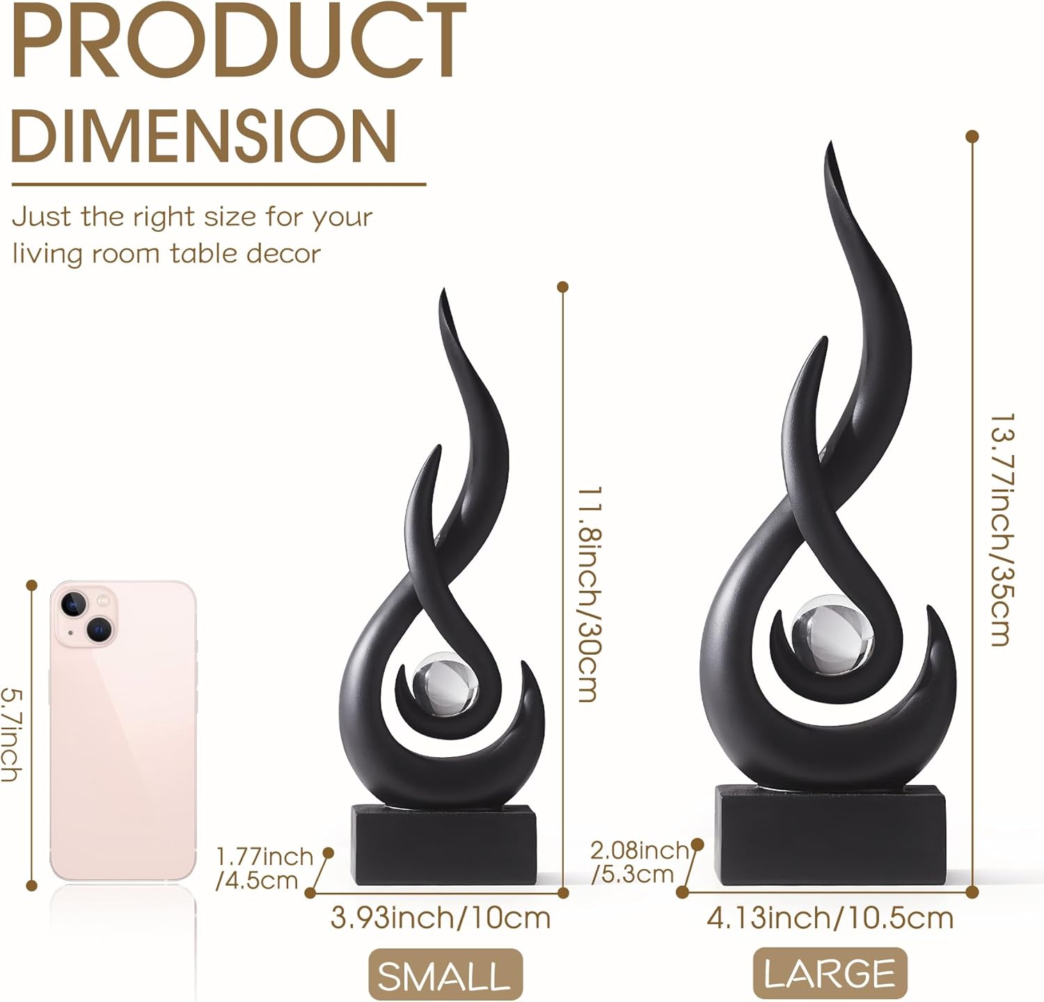 Elegant Black Flame Statue - Modern Resin Home Décor Accent for Living Room, 13.7" High Abstract Art Piece for Dining Room and Office