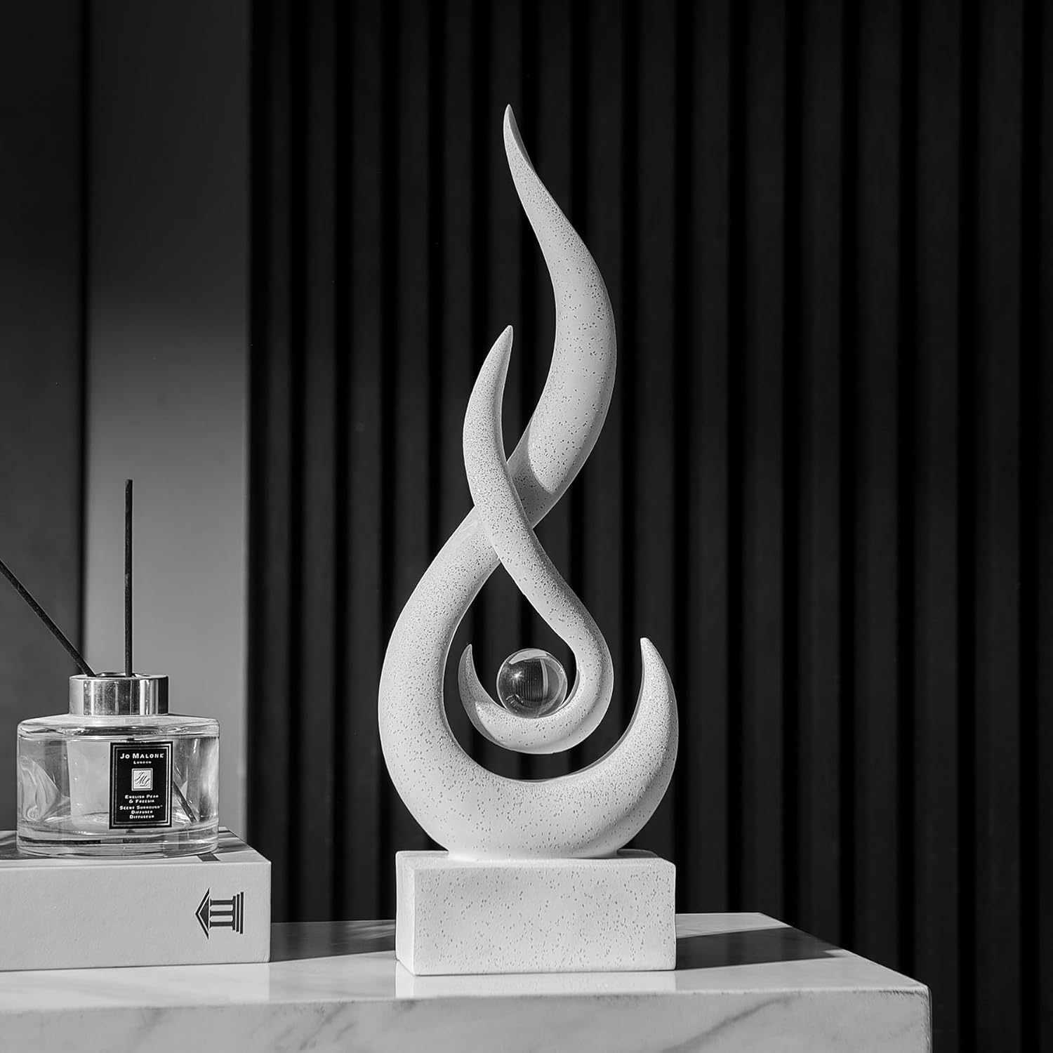 Elegant Black Flame Statue - Modern Resin Home Décor Accent for Living Room, 13.7" High Abstract Art Piece for Dining Room and Office