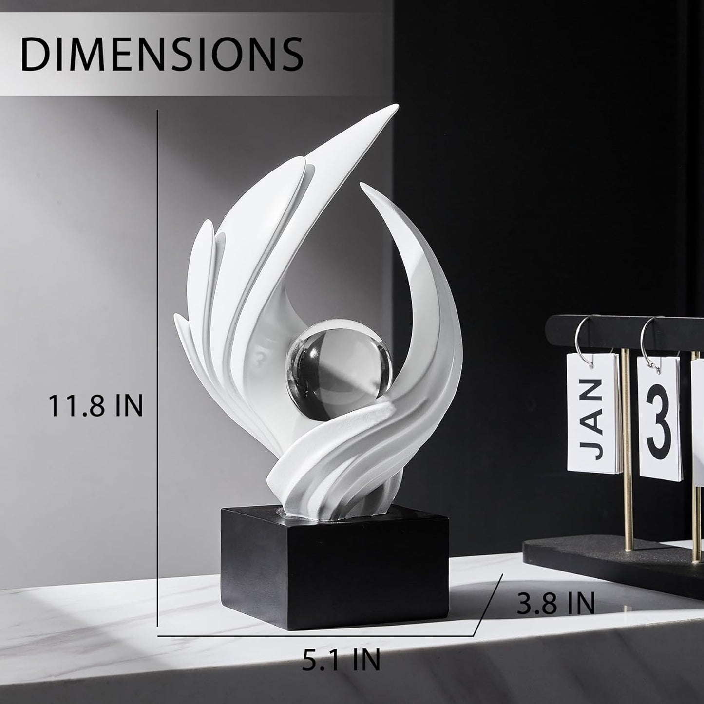 Stunning Modern White Abstract Resin Sculpture - Elegant Table Decor for Living Room, Office, and More