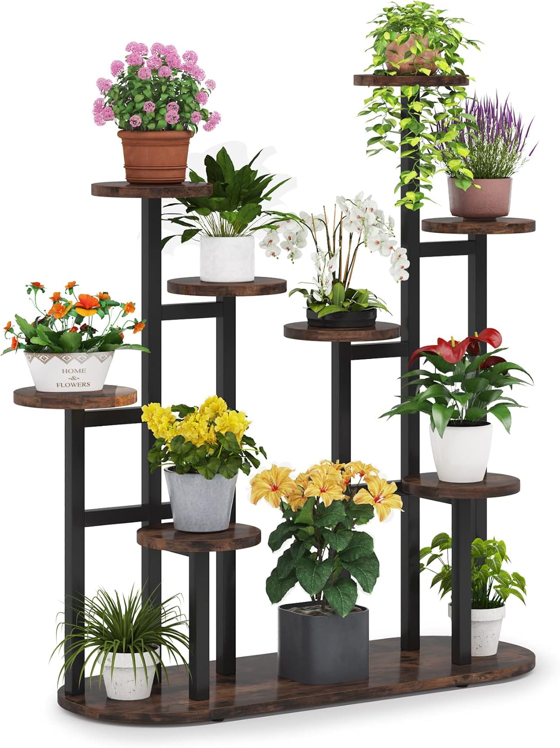 Stylish Multi-Tiered Plant Stand for Indoor and Outdoor Use - Rustic Brown 11-Pot Display Shelf for Beautiful Plant Organization