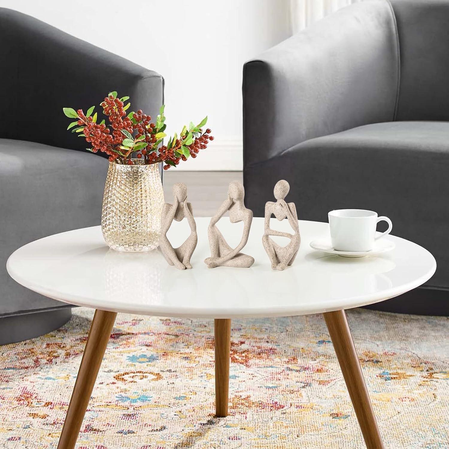 Elegant Thinker Statue - Gold Abstract Art Sculpture for Home & Office Décor, Perfect Gift Idea in Sandstone Finish