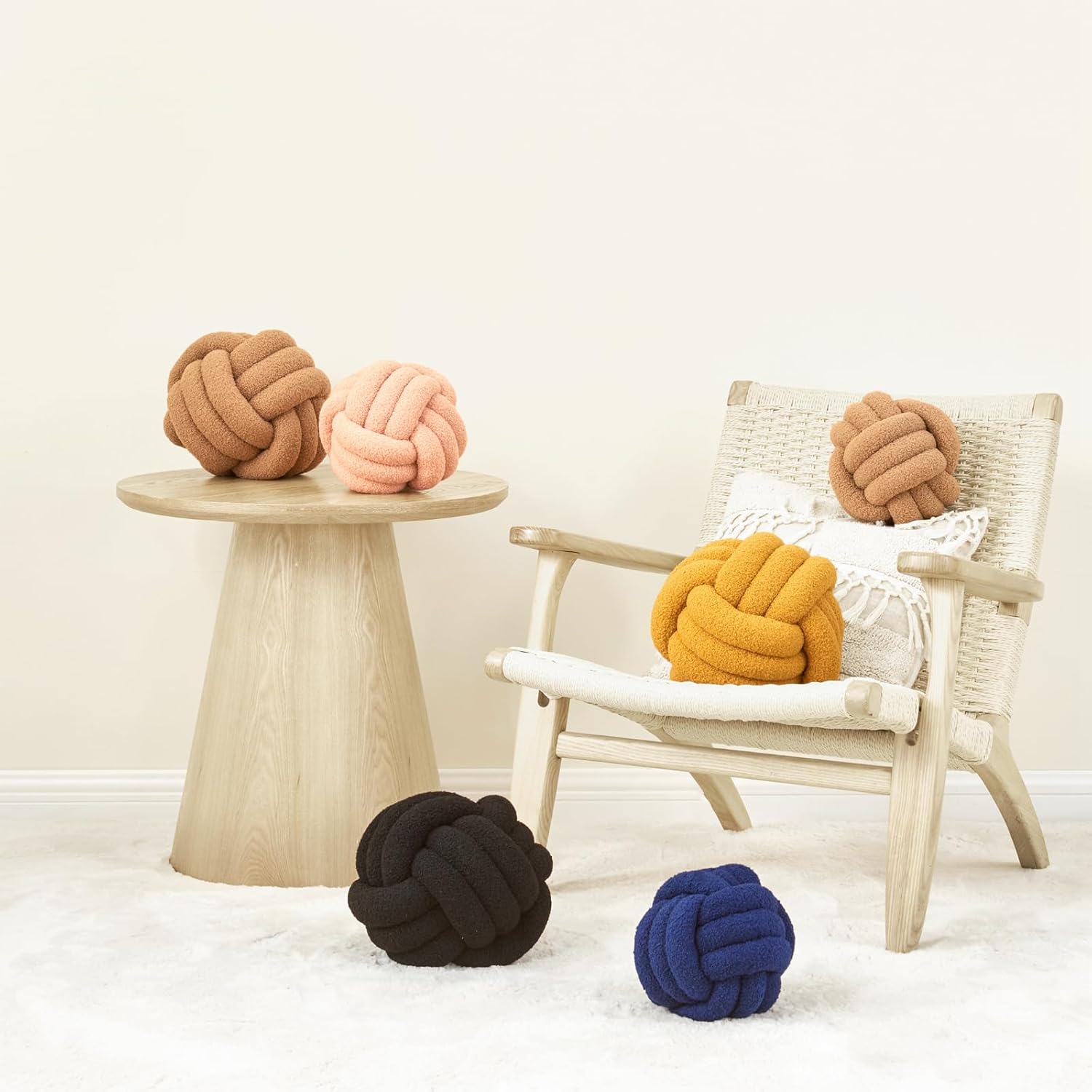 Chic Navy Knot Pillow Ball - 8-Inch Decorative Throw Pillow for Stylish Home Décor