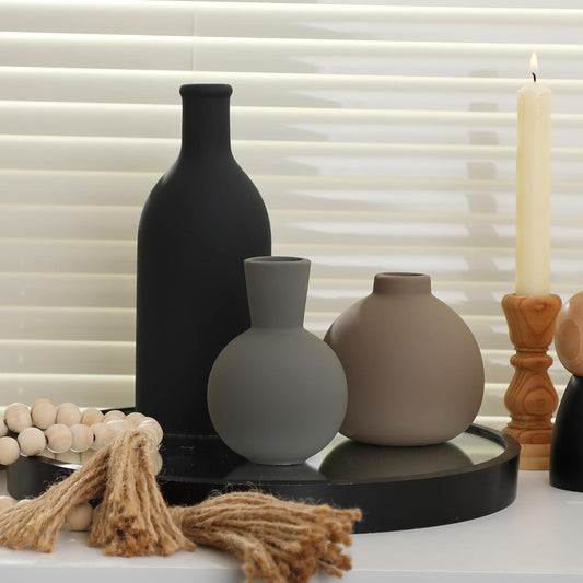 Charming Multicolor Ceramic Vase Set of 3 - Perfect Rustic Farmhouse Decor for Fresh and Dried Flowers in Any Room