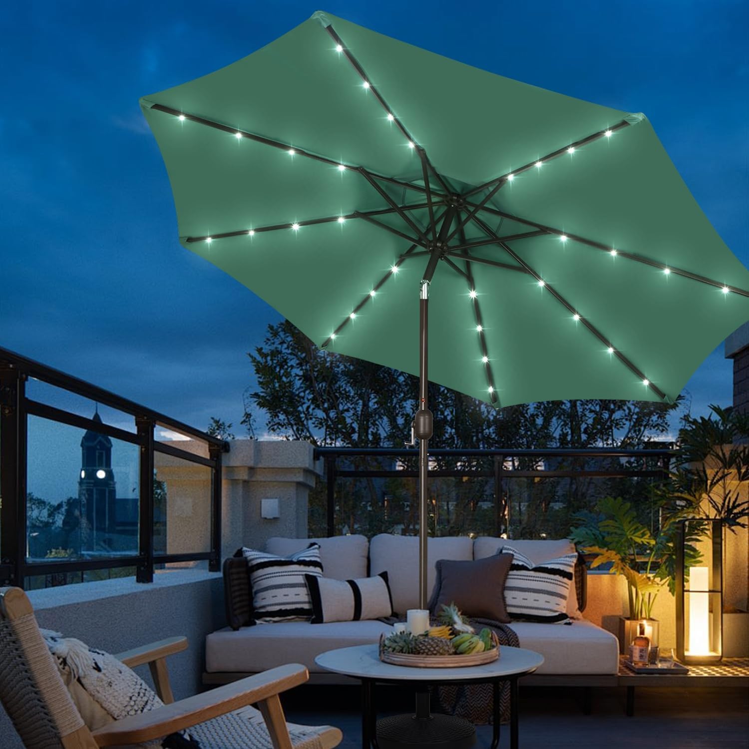 Illuminate Your Outdoor Spaces with the 9 Ft Solar Umbrella Featuring 32 LED Lights - Perfect for Your Patio, Garden, and Backyard!