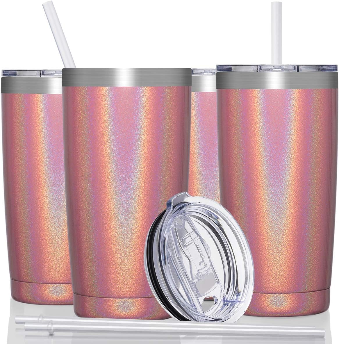 20Oz Tumbler with Lid and Straw, Stainless Steel Vacuum Insulated Coffee Tumbler Cup, Double Wall Powder Coated Travel Mug (White, 1 Pack)