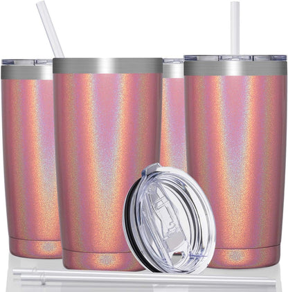 20Oz Tumbler with Lid and Straw, Stainless Steel Vacuum Insulated Coffee Tumbler Cup, Double Wall Powder Coated Travel Mug (White, 1 Pack)