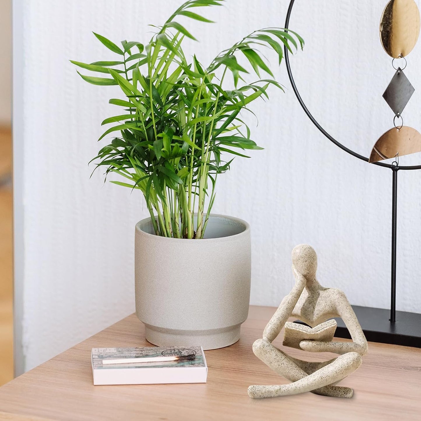 Elegant Beige Thinker Statue - Aesthetic Abstract Reading Sculpture for Modern Home Decor