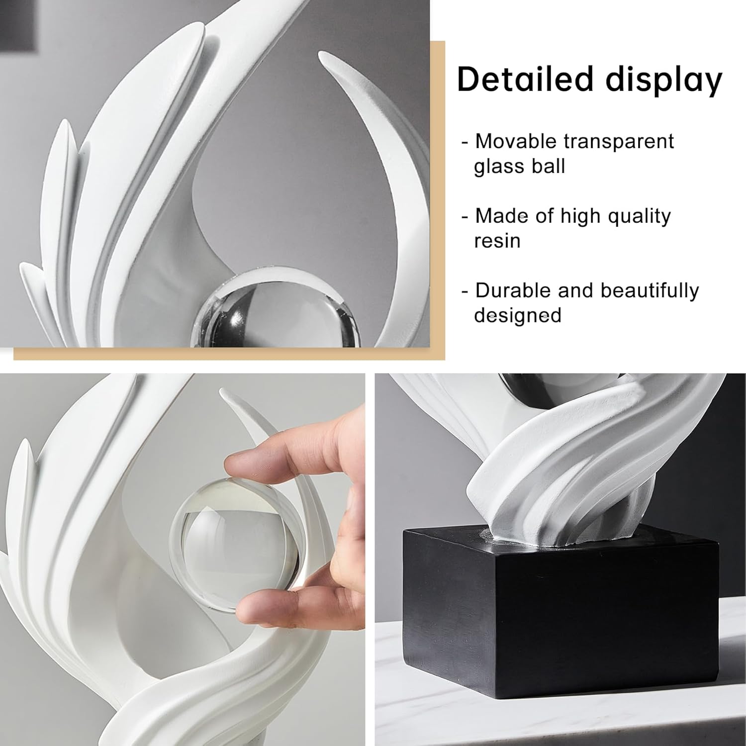 Stunning Modern White Abstract Resin Sculpture - Elegant Table Decor for Living Room, Office, and More