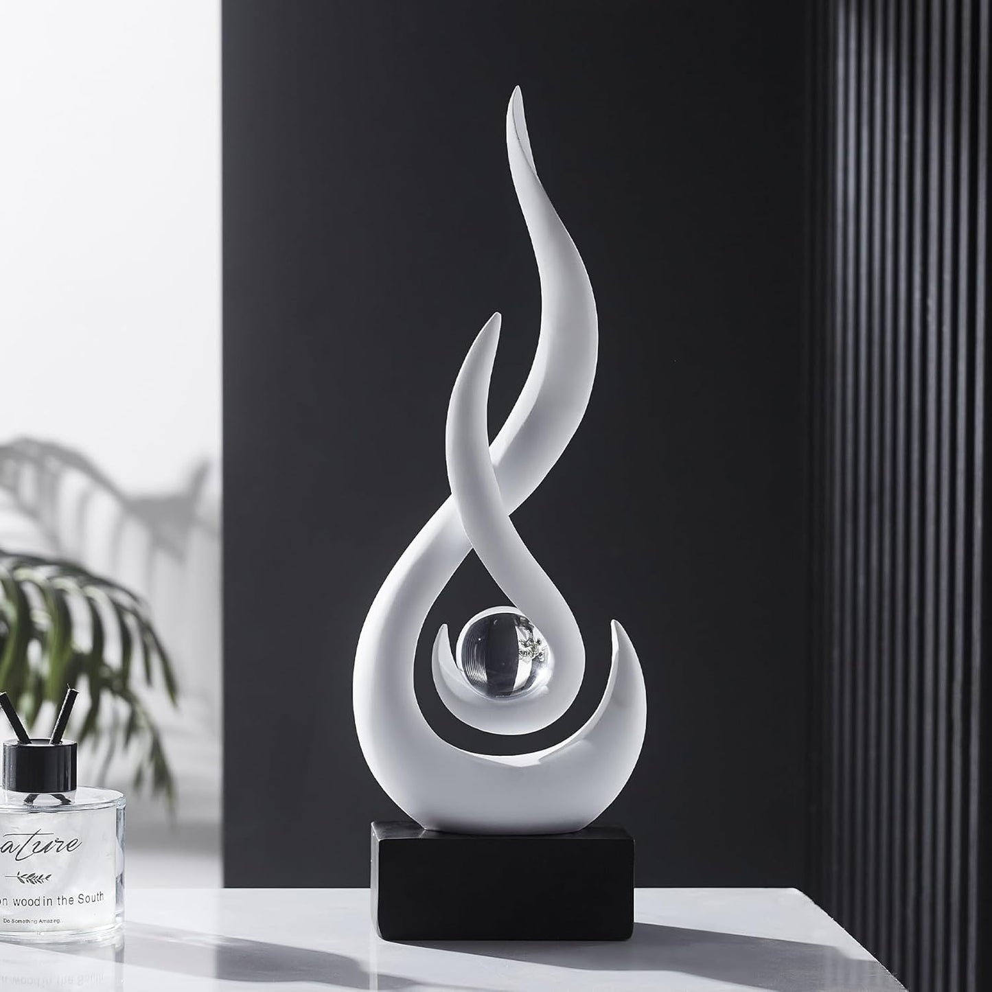 Elegant Black Flame Statue - Modern Resin Home Décor Accent for Living Room, 13.7" High Abstract Art Piece for Dining Room and Office