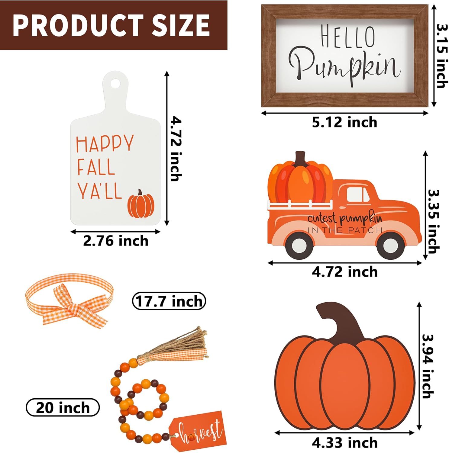 Fall Tiered Tray Decor Set - 5 Pcs Pumpkin Wooden Signs Fall Decor Bead Garland, Fall Decorations for Home Kitchen Table Party Decorations