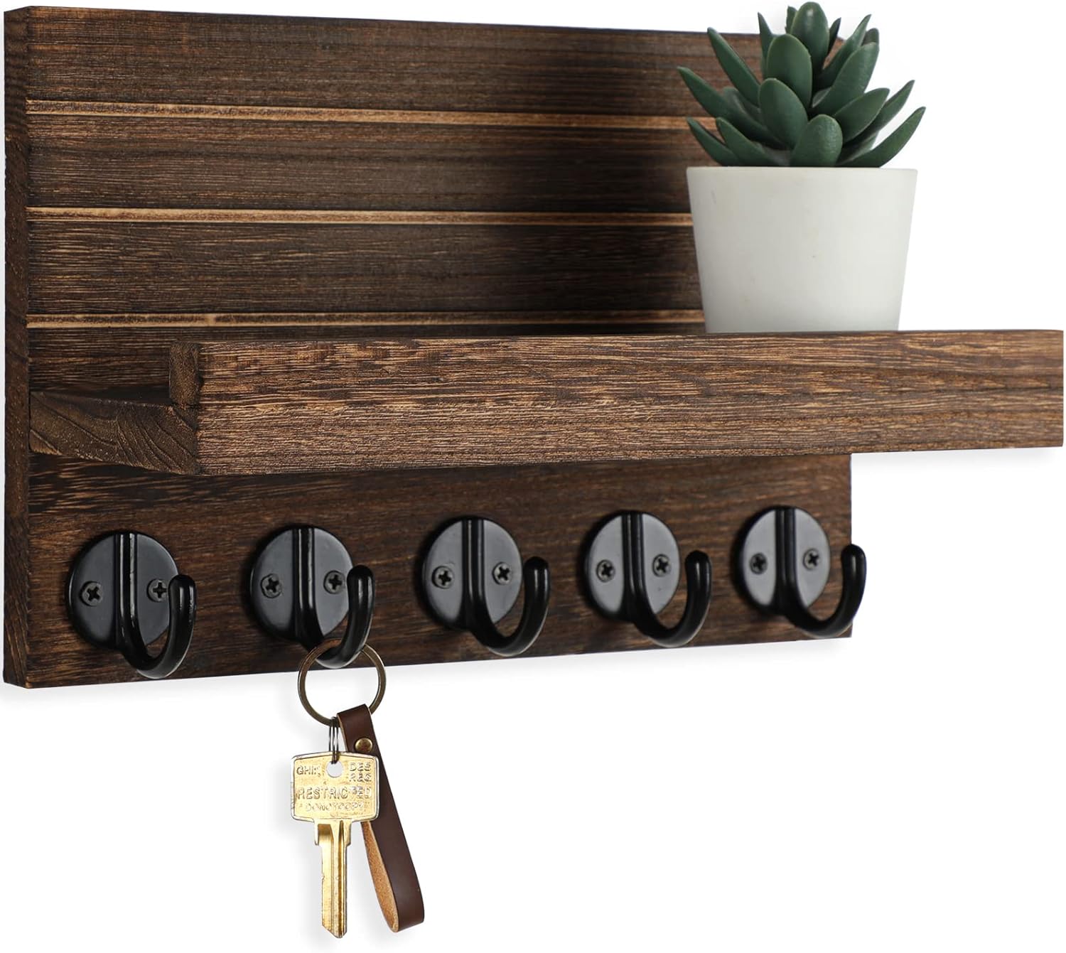 Stylish Rustic Key Holder with Shelf – Perfect for Organizing Keys, Bags, and Coats in Your Entryway