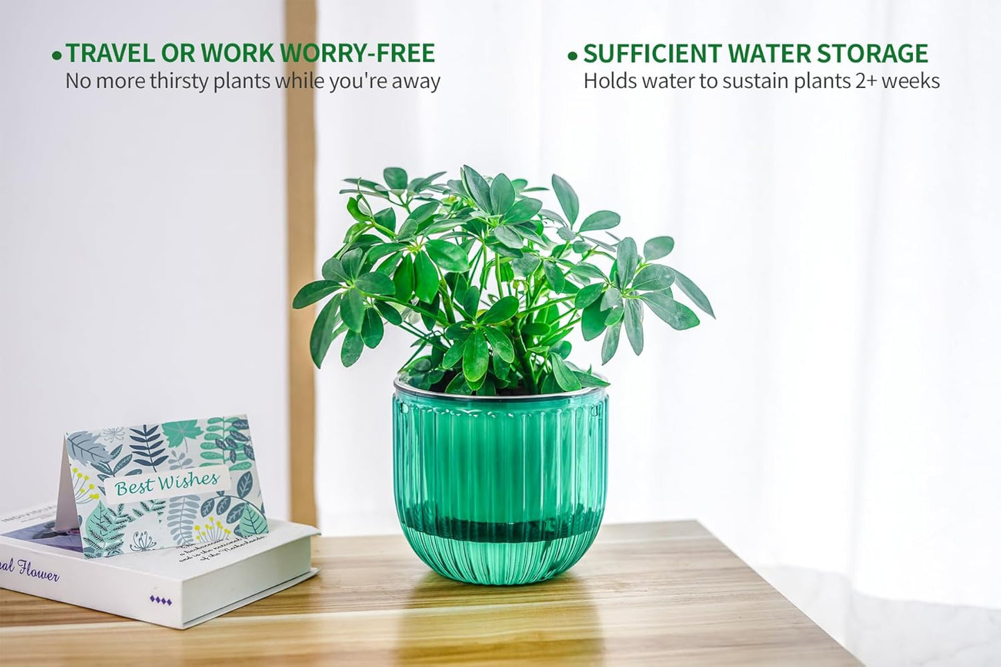 Elegant 2 Pack Self-Watering Hanging Planters - 6.5 Inch Indoor/Outdoor Flower Pots with Drainage Holes and 3 Hooks in Emerald and Gray