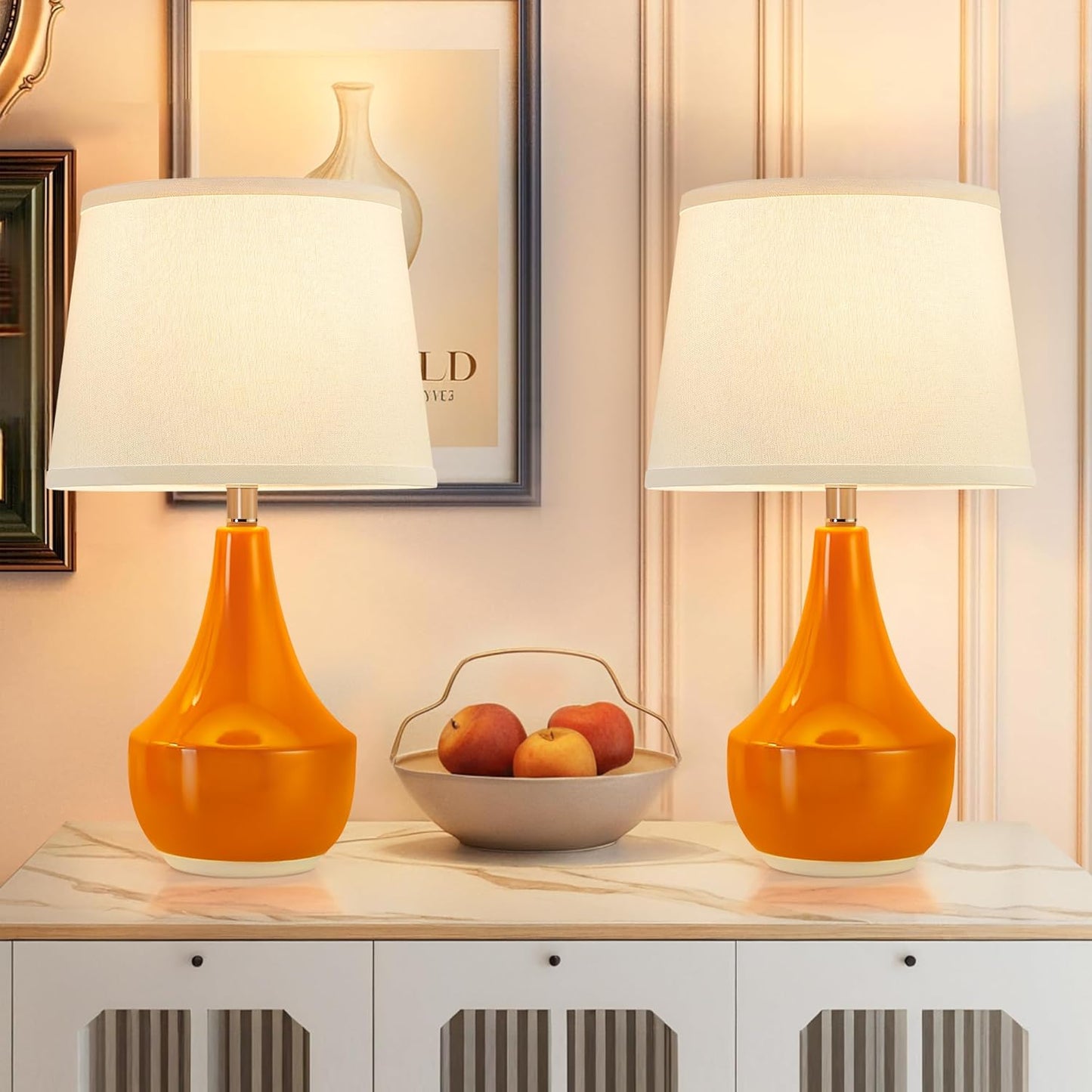 Table Lamp Set of 2, 18.63” Ceramic Table Lamp Classic beside Lamps Nightstand Lamp Modern Lamp for Living Room, Bedroom & Office Rocker Swtich Cream-Led Bulbs Included