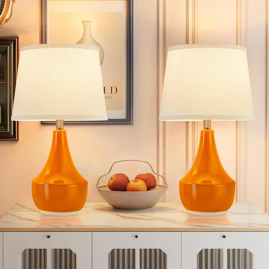 Table Lamp Set of 2, 18.63” Ceramic Table Lamp Classic beside Lamps Nightstand Lamp Modern Lamp for Living Room, Bedroom & Office Rocker Swtich Cream-Led Bulbs Included