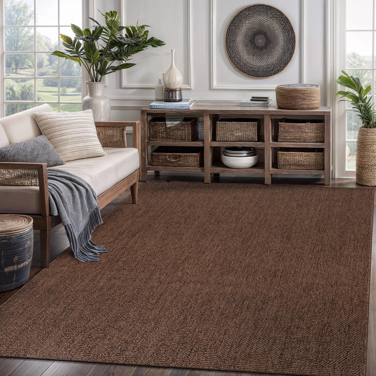 Transform Your Home with the Stylish and Washable 9x12 Jute Area Rug - Perfect for Living Rooms, Patios, and Kitchens in Dark Gray & Black