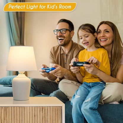 Small 12'' Table Lamps Set of 2, Bedside Nightstand Lamps for Bedroom Kid’S Room, Cute Desk Lamps with Studded Texture Base for Reading Nursery Living Room Office, White