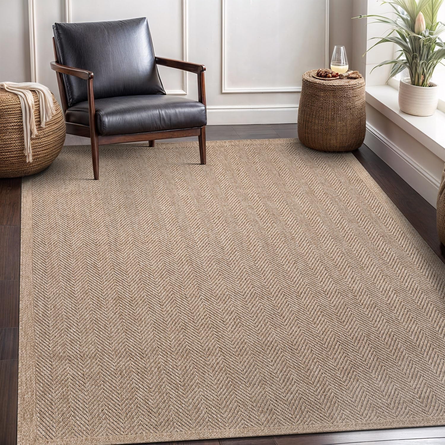 Transform Your Home with the Stylish and Washable 9x12 Jute Area Rug - Perfect for Living Rooms, Patios, and Kitchens in Dark Gray & Black