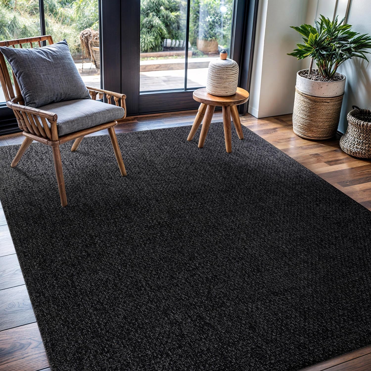 Transform Your Home with the Stylish and Washable 9x12 Jute Area Rug - Perfect for Living Rooms, Patios, and Kitchens in Dark Gray & Black