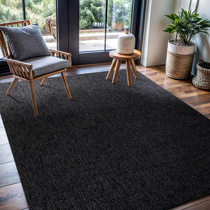 Transform Your Home with the Stylish and Washable 9x12 Jute Area Rug - Perfect for Living Rooms, Patios, and Kitchens in Dark Gray & Black