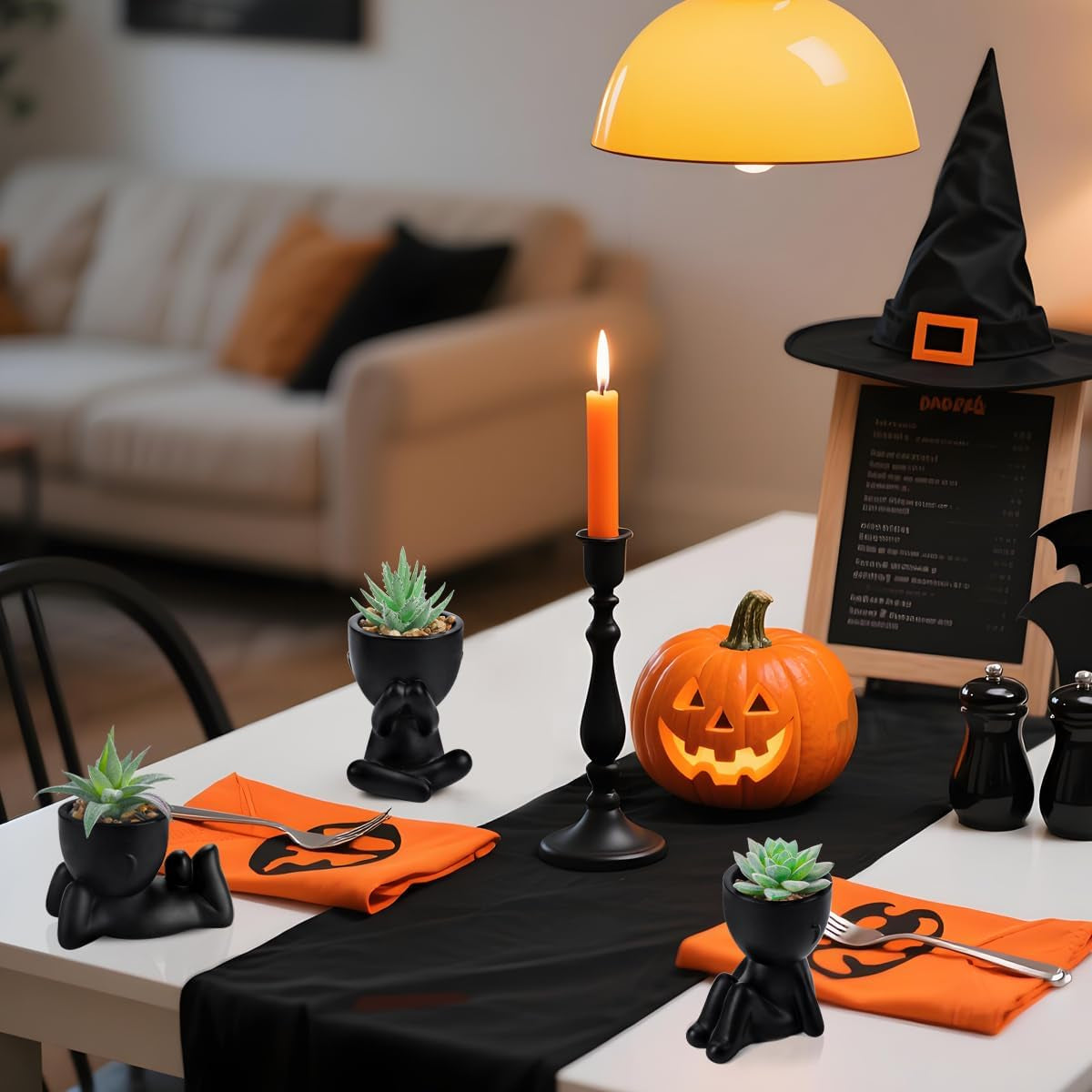 3Pcs Fake Succulents Plants Artificial for Black Bathroom Bedroom Home Living Room Halloween Decor Aesthetic Indoor