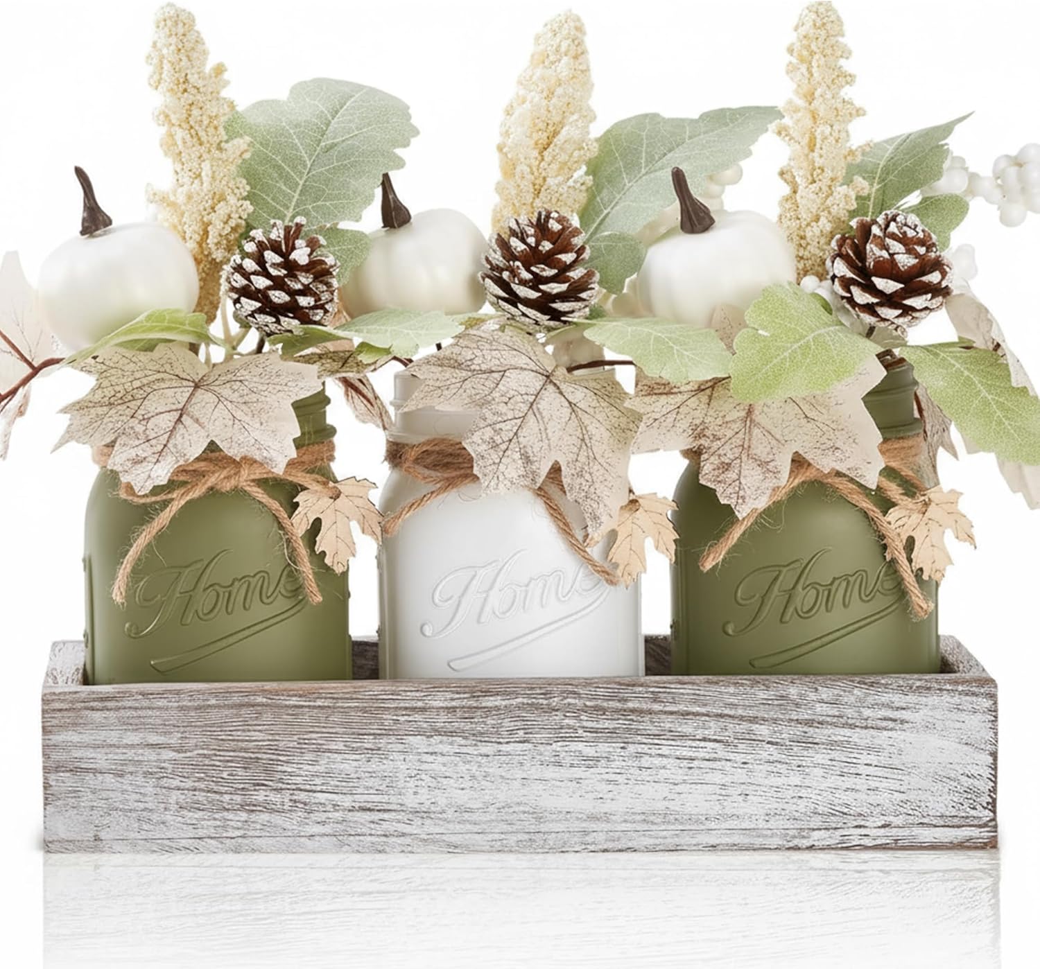 Mason Jar Fall Thanksgiving Centerpieces for Tables Fall Thanksgiving Table Decor, Flower, Wood Tray, Pumpkin Centerpieces Table Decorations for Home Indoor, 25 Pcs Autumn Kitchen Decor