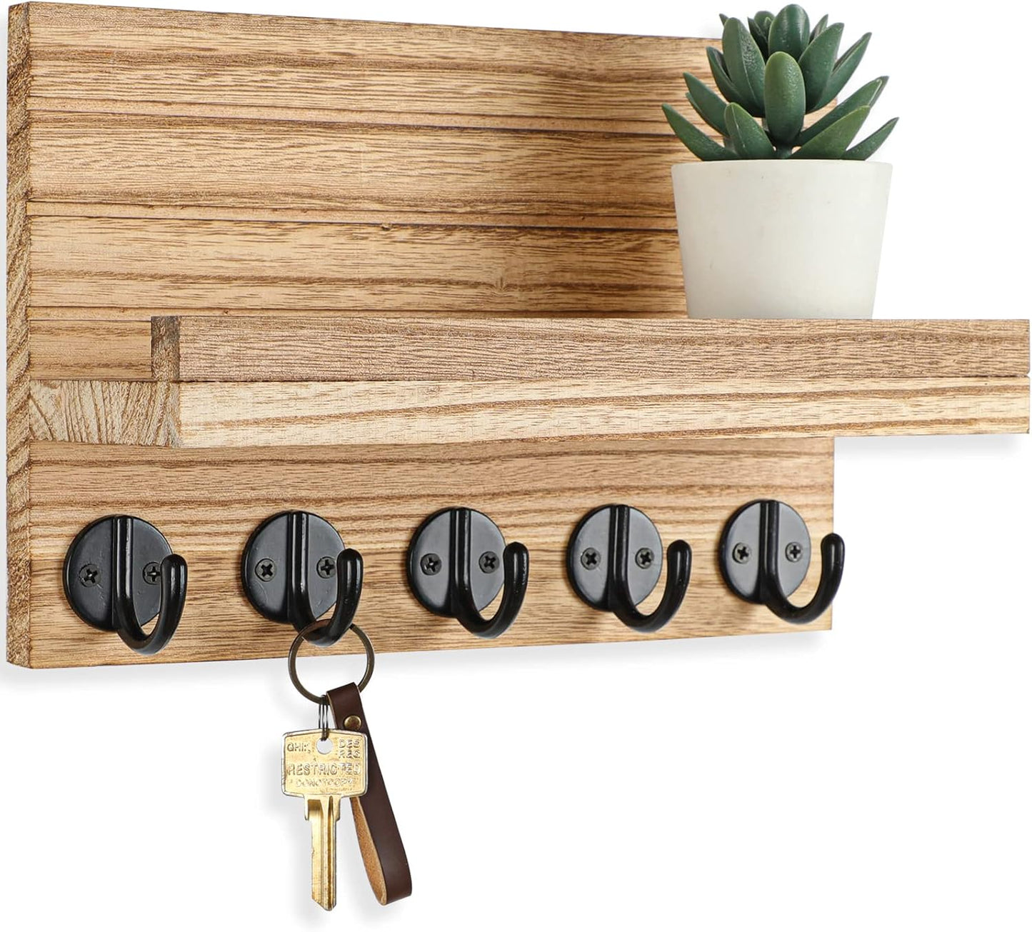 Stylish Rustic Key Holder with Shelf – Perfect for Organizing Keys, Bags, and Coats in Your Entryway