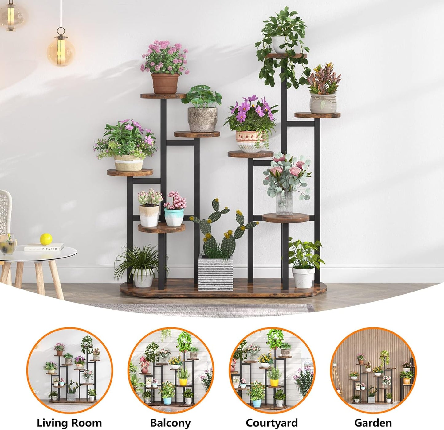 Stylish Multi-Tiered Plant Stand for Indoor and Outdoor Use - Rustic Brown 11-Pot Display Shelf for Beautiful Plant Organization