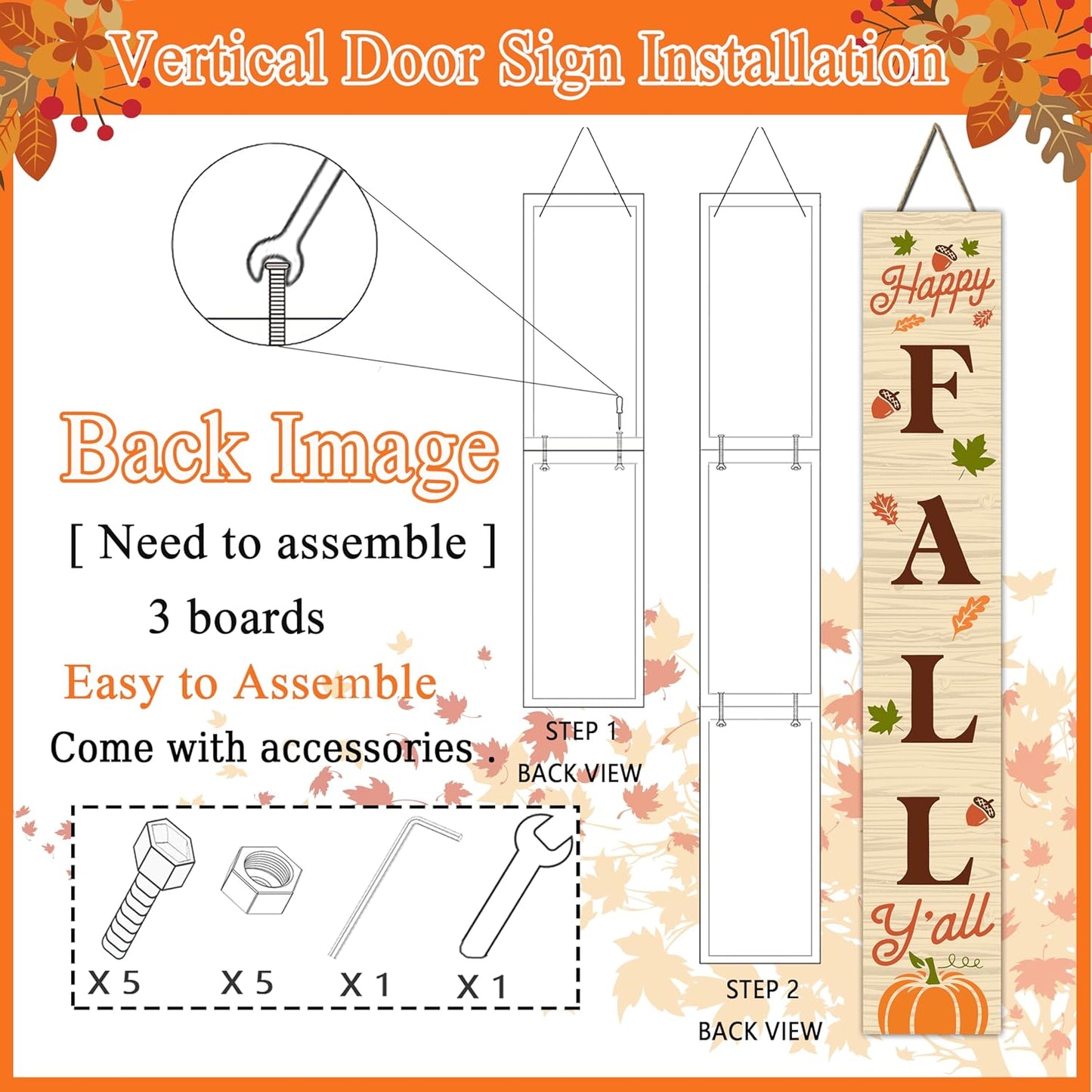 Charming Happy Fall Wooden Vertical Sign - Perfect Autumn Decor for Your Front Door, Garden, or Porch