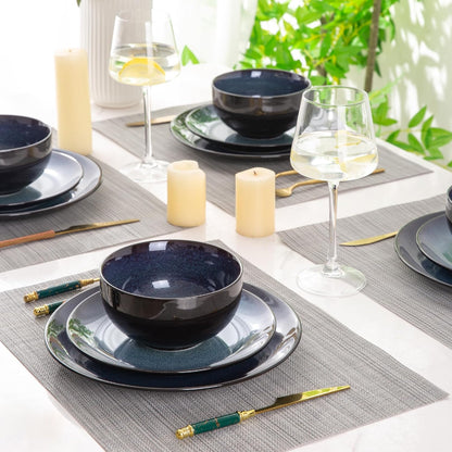 Elevate Your Dining Experience with Our Elegant Ceramic Dinnerware Set for 4 - Stylish, Durable, and Microwave Safe Stoneware Plates and Bowls